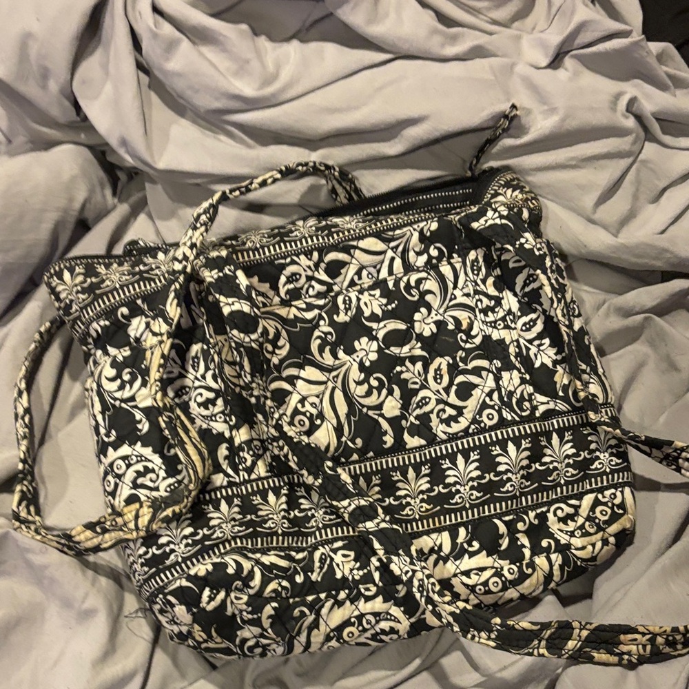 Elegant Black and Cream Floral Tote Bag Croft and barrow